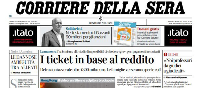 Le prime pagine di mercoledì 2 ottobre 2019