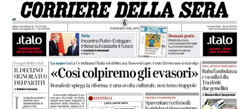 Le prime pagine di mercoledì 23 ottobre 2019