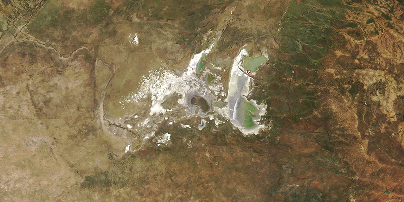 L'area dove si trovava il lago Makgadikgadi, nell'odierno Botswana, Africa (Earth Observatory - NASA)