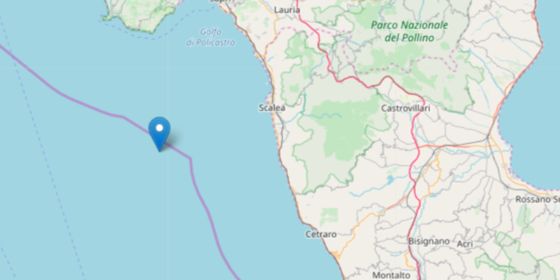 Mappa che indica l'epicentro del terremoto realizzata dall'Istituto Nazionale di Geofisica e Vulcanologia