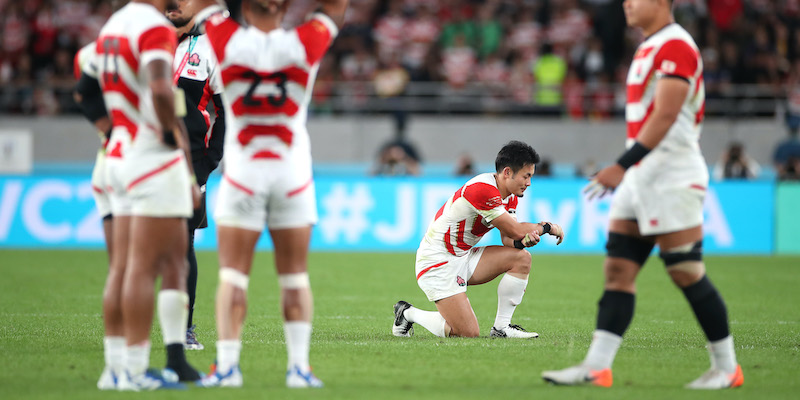 I giocatori del Giappone dopo la sconfitta contro il Sudafrica (Cameron Spencer/Getty Images)