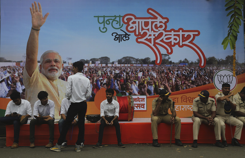 La sede del Bharatiya Janata Party a Mumbai durante le elezioni dello scorso ottobre nel Maharashtra (AP Photo/Rafiq Maqbool)