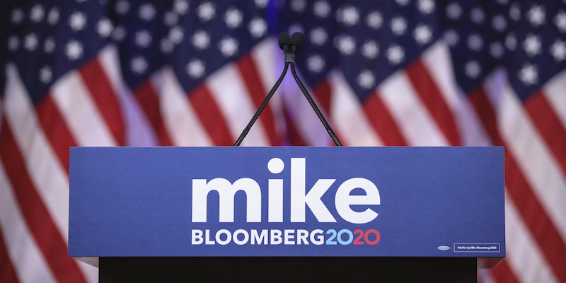 Il podio dal quale Michael Bloomberg ha annunciato la sua candidatura. (Drew Angerer/Getty Images)