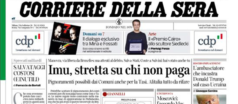 Le prime pagine di giovedì 21 novembre 2019