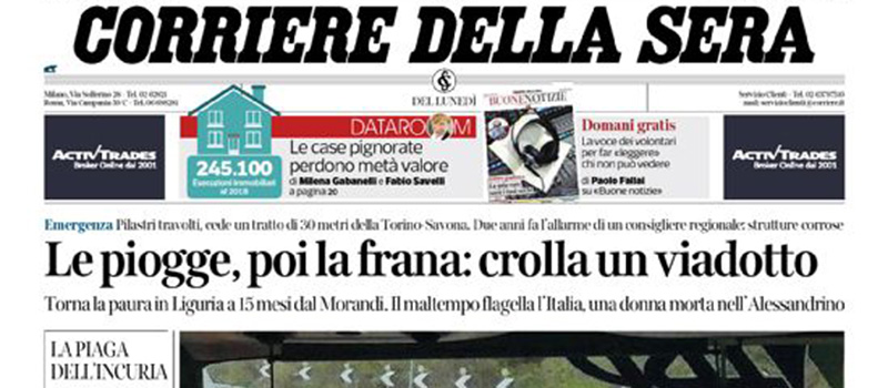 Le prime pagine di lunedì 25 novembre 2019