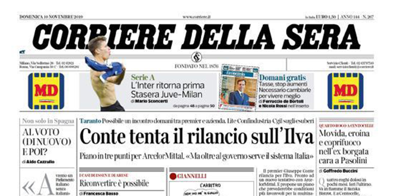Le prime pagine di domenica 10 novembre 2019