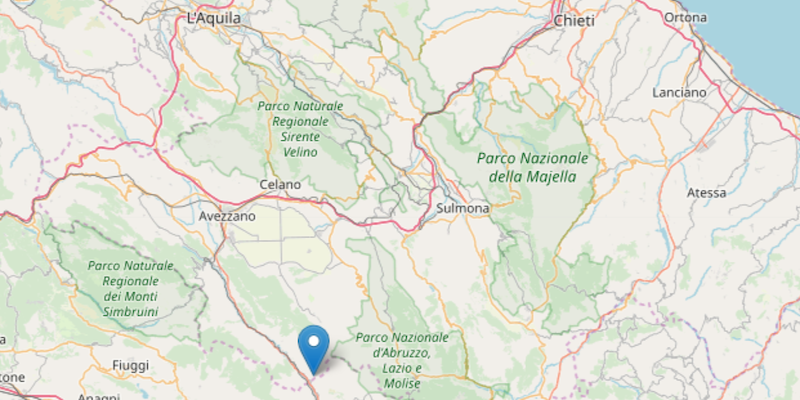 L'epicentro del terremoto del 7 novembre 2019 in provincia dell'Aquila (INGV)