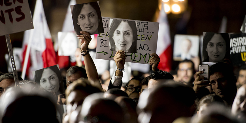 Manifestazione a La Valletta, 29 novembre 2019 (AP Photo/Rene Rossignaud)