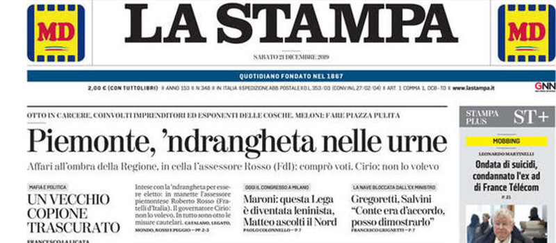 Le prime pagine di sabato 21 dicembre 2019