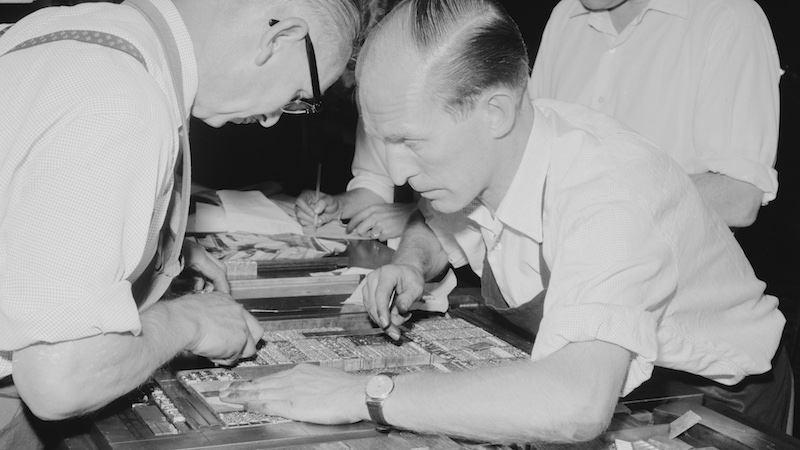 Stampatori di refusi nel 1958 (Tony Davis/Daily Express/Hulton Archive/Getty Images)