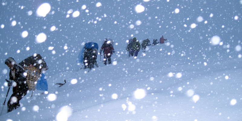 Escursionisti vicino al campo base del monte Annapurna nel 2014
(Alpenverein/dpa Photo by: picture-alliance/dpa/AP Images)