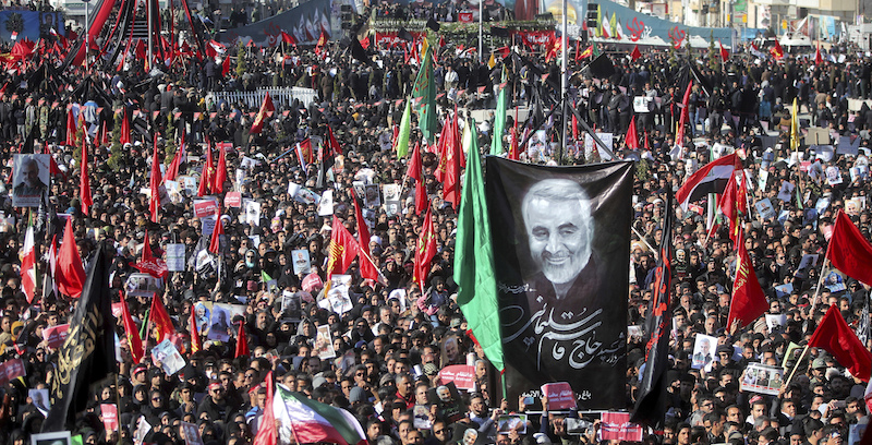 Il funerale di Qassem Suleimani a Kerman, Iran, 7 gennaio 2020
(Erfan Kouchari/Tasnim News Agency via AP)