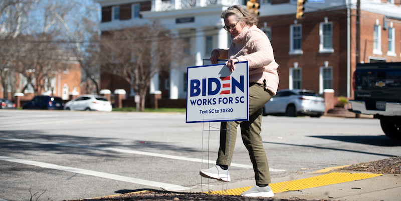 Una sostenitrice di Joe Biden a Columbia, South Carolina. (Sean Rayford/Getty Images)
