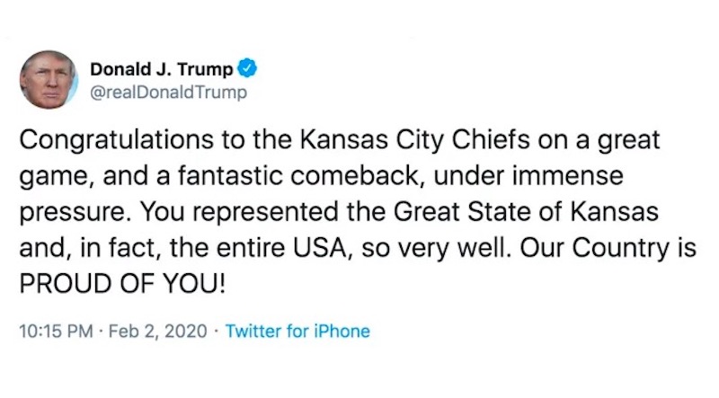 Trump si è congratulato con la Kansas City sbagliata, per il Super Bowl