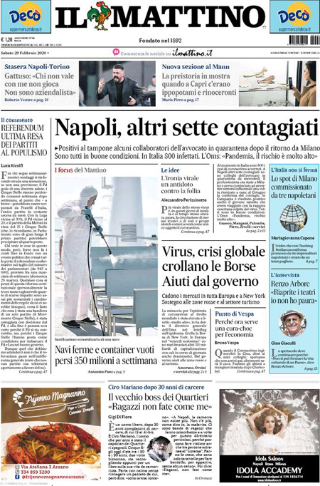 Le prime pagine di sabato 29 febbraio 2020 - Il Post