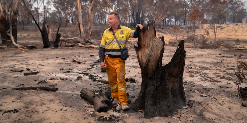 Una riserva naturale bruciata a Peak View, in Australia, il 4 febbraio 2020 (John Moore/Getty Images)