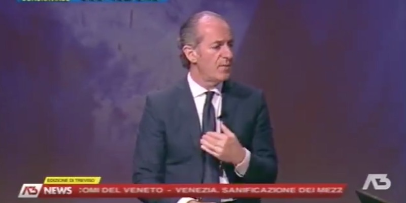 Il presidente della Regione Veneto Luca Zaia durante la trasmissione di Antenna Tre in cui ha detto che i cinesi mangiano «topi vivi»