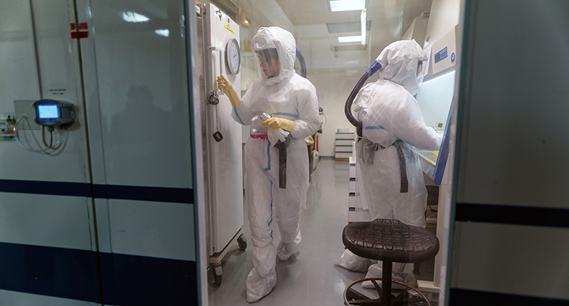 Ricercatori al lavoro sul coronavirus presso la sede dell'Istituto Pasteur di Lille, Francia (Sylvain Lefevre/Getty Images)