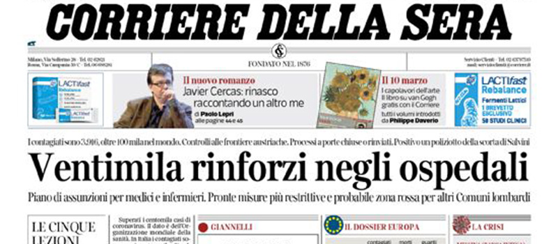 Le prime pagine di sabato 7 marzo 2020