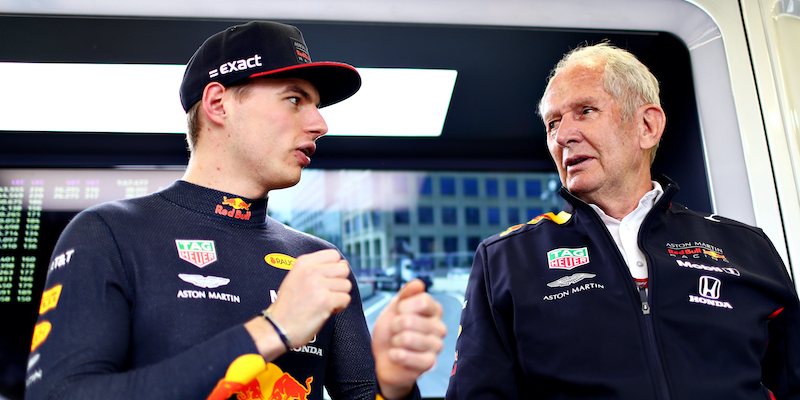 Max Verstappen e Helmut Marko a Baku nel 2019 (Dan Istitene/Getty Images)