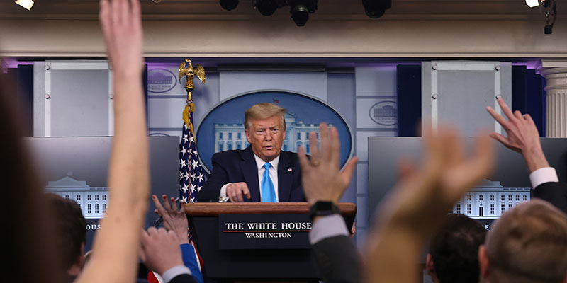 Donald Trump durante la conferenza stampa alla Casa Bianca, 7 aprile 2020
(Chip Somodevilla/Getty Images)