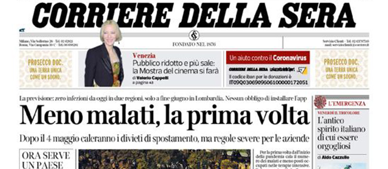 Le prime pagine di martedì 21 aprile 2020