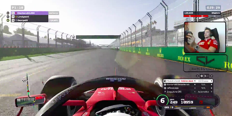 La visuale di Charles Leclerc nell'ultimo Gran Premio virtuale in streaming su Twitch (iamcharlesleclerc16)