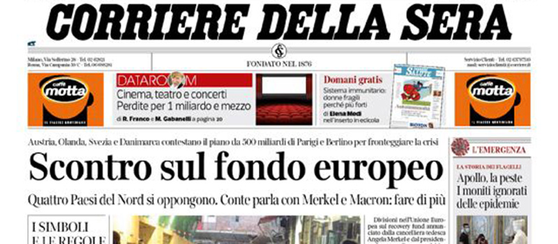 Le prime pagine di mercoledì 20 maggio 2020