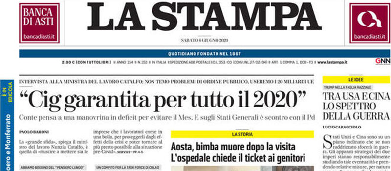 Le prime pagine di sabato 6 giugno 2020