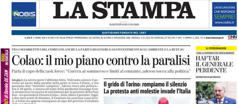 Le prime pagine di martedì 9 giugno 2020