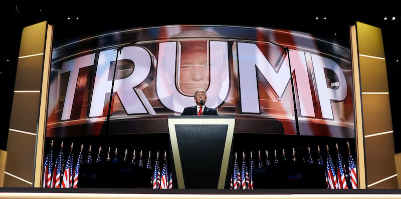 Donald Trump durante la convention dei Repubblicani a Cleveland, nel 2016 (Photo by John Moore/Getty Images)