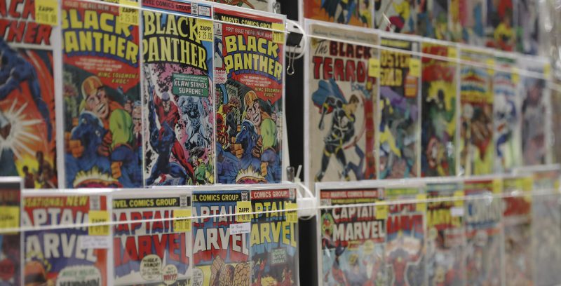 Fumetti esposti il primo giorno del New York Comic Con, una delle manifestazioni più importanti del settore, il 3 ottobre 2019 a New York, Stati Uniti. (AP Photo/Steve Luciano).