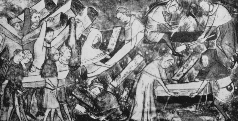 Un'illustrazione della Peste Nera da un volume dello storico Gilles le Muisit. (Hulton Archive/Getty Images)