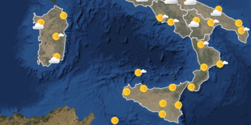 Le previsioni del tempo per il pomeriggio di lunedì 13 luglio 2020 sul Sud Italia (Servizio meteorologico dell'Aeronautica militare)