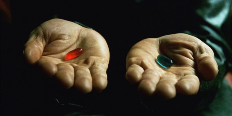 Dalla famosa scena delle pillole in "Matrix" (1999)