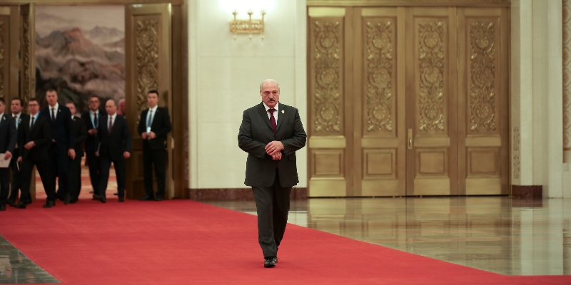 Il presidente della Bielorussia Alexander Lukashenko durante una visita in Cina, a Pechino, il 25 aprile 2019 (Andrea Verdelli/Getty Images)