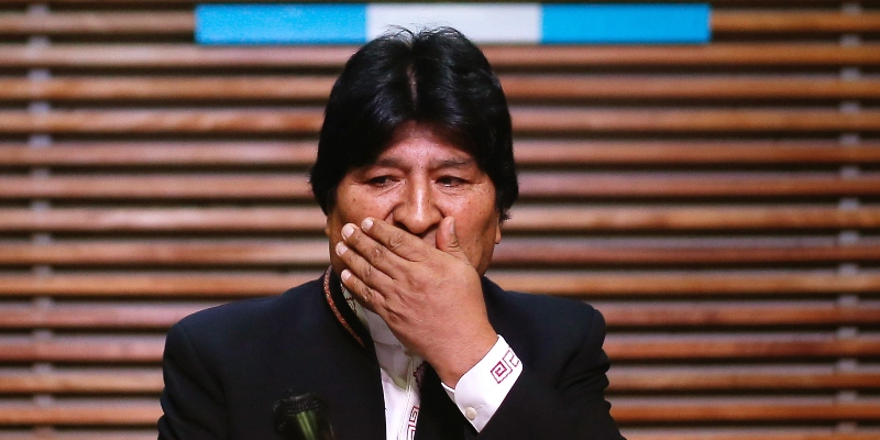 Evo Morales durante una conferenza stampa a Buenos Aires, Argentina, il 21 febbraio 2020 (ANSA/EPA/Juan Ignacio Roncoroni)