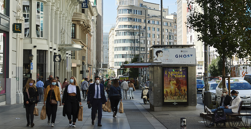 La Gran Via a Madrid, il 29 settembre. (Carlos Alvarez/Getty Images)