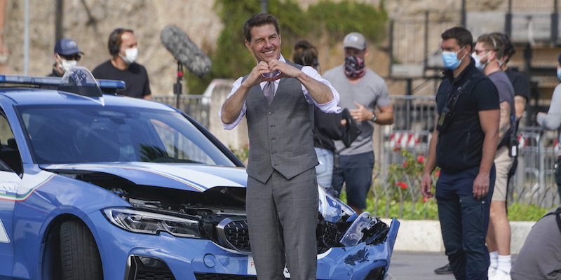 L'attore Tom Cruise (58) durante le riprese di Mission Impossible 7, Roma, 12 ottobre
(AP Photo/Andrew Medichini)