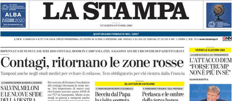 Le prime pagine di venerdì 9 ottobre 2020