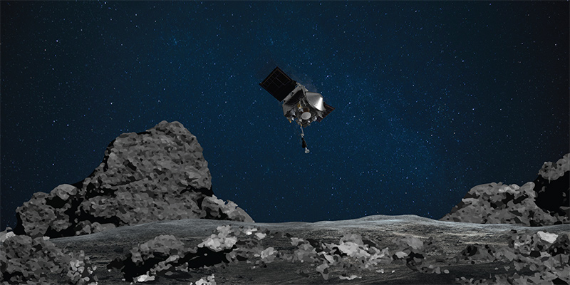 L'avvicinamento della sonda OSIRIS-REx all'asteroide Bennu, in un'elaborazione grafica (NASA)