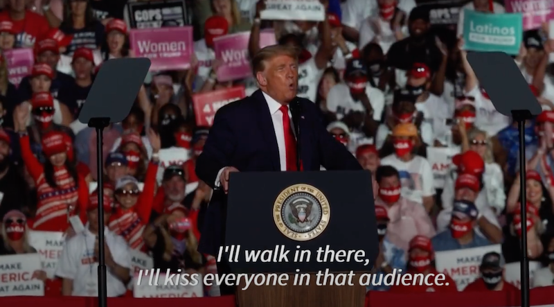 Il primo euforico comizio di Trump dopo essere risultato negativo al coronavirus