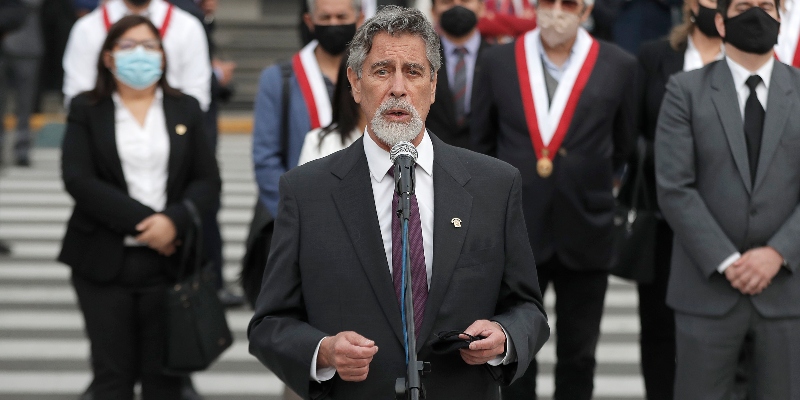 Francisco Sagasti, il nuovo presidente ad interim del Perù. Lima, 16 novembre 2020 ( Beto Baron/Getty Images)
