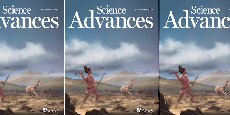 La copertina dell'ultimo numero di Science Advances, con una cacciatrice americana preistorica disegnata da Matt Verdolivo