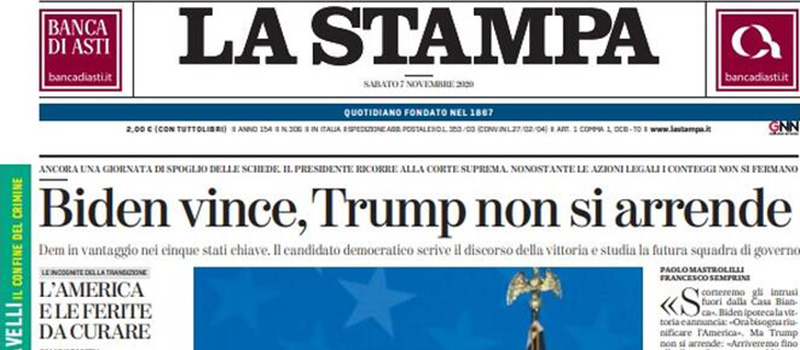 Le prime pagine di sabato 7 novembre 2020