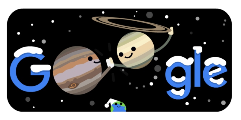 La congiunzione fra Giove e Saturno nel doodle di Google
