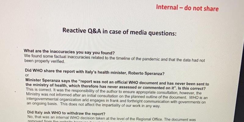 Una parte delle Q&A dell'OMS sul caso italiano (Health Policy Watch)