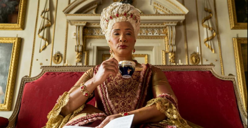 La Regina Carlotta in "Bridgerton", interpretata dall'attrice inglese Golda Rosheuvel. (Netflix)