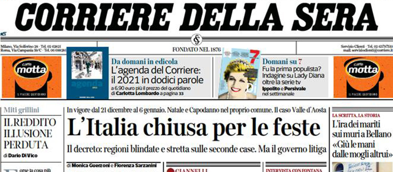 Le prime pagine di giovedì 3 dicembre 2020