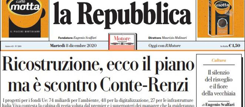 Le prime pagine di martedì 8 dicembre 2020